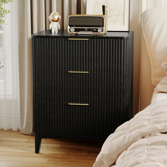 UGTOO Modern 3-Drawer Black Dresser with Gold Handles – Sturdy 125LBS Top & Smooth Metal Glides, Easy Assembly, Space-Saving Storage for Bedroom/Office