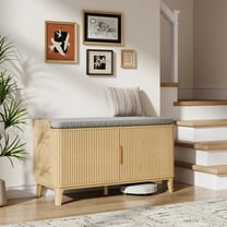 UGTOO Natural Wood Entryway Bench – Shoe Organizer with Cushioned Seat, 330 lb Load (39.3"L x 13.7"W)