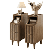 UGTOO Set of 2 Nightstands with 2 Drawers and Open Shelf, Mid-Century Modern Slim End Side Table for Bedroom and Living Room, Walnut Finish with Gold Accents