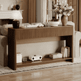 thumbnail image 1 of UGTOO Walnut Hollow Console Table – 3-Drawer Entryway Desk with Kick-Toe Design, 200 lb Capacity (47.2"L x 11.8"W), 1 of 6