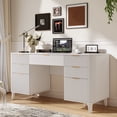 thumbnail image 1 of UGTOO White Modern 7-Drawer Desk with Power Strip – Home Office Storage & USB Charging Station (55.1" L x 19.6" W), 1 of 8
