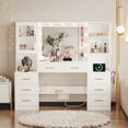 thumbnail image 1 of UGTOO White Modern Vanity Set – 8-Drawer Dresser with LED Mirror & Charging Station (58.27"L x 15.75"W), 1 of 10