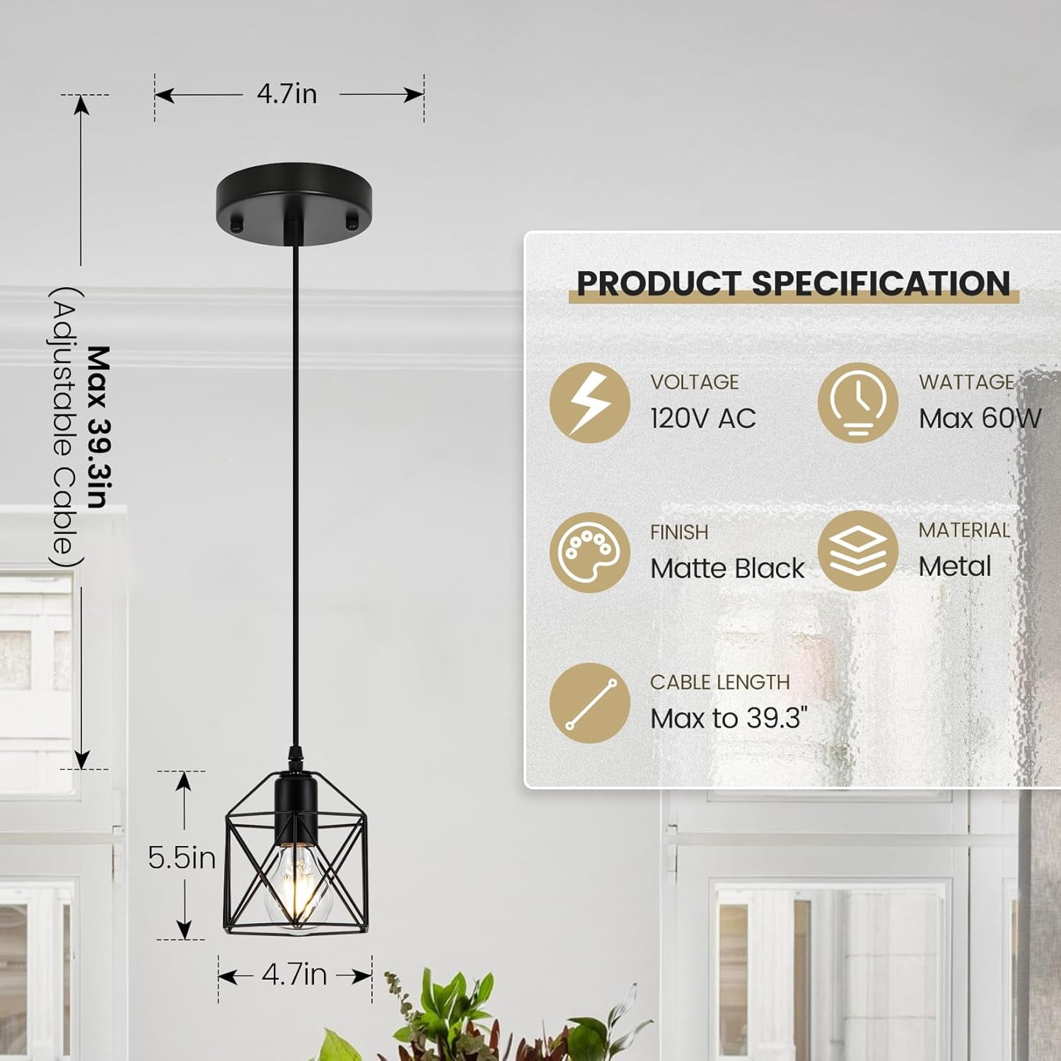 UGUCYUI-1-Light Hanging Pendant Light Fixture, Black Pendant Lights ...