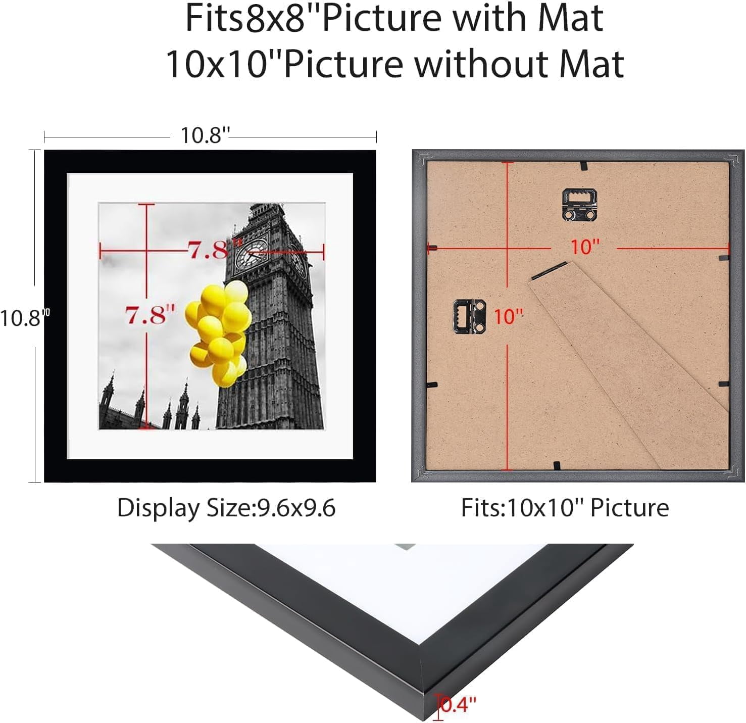 UGUCYUI-10x10 Picture Frame Set of 9, Display Pictures 8x8 with Mat or ...