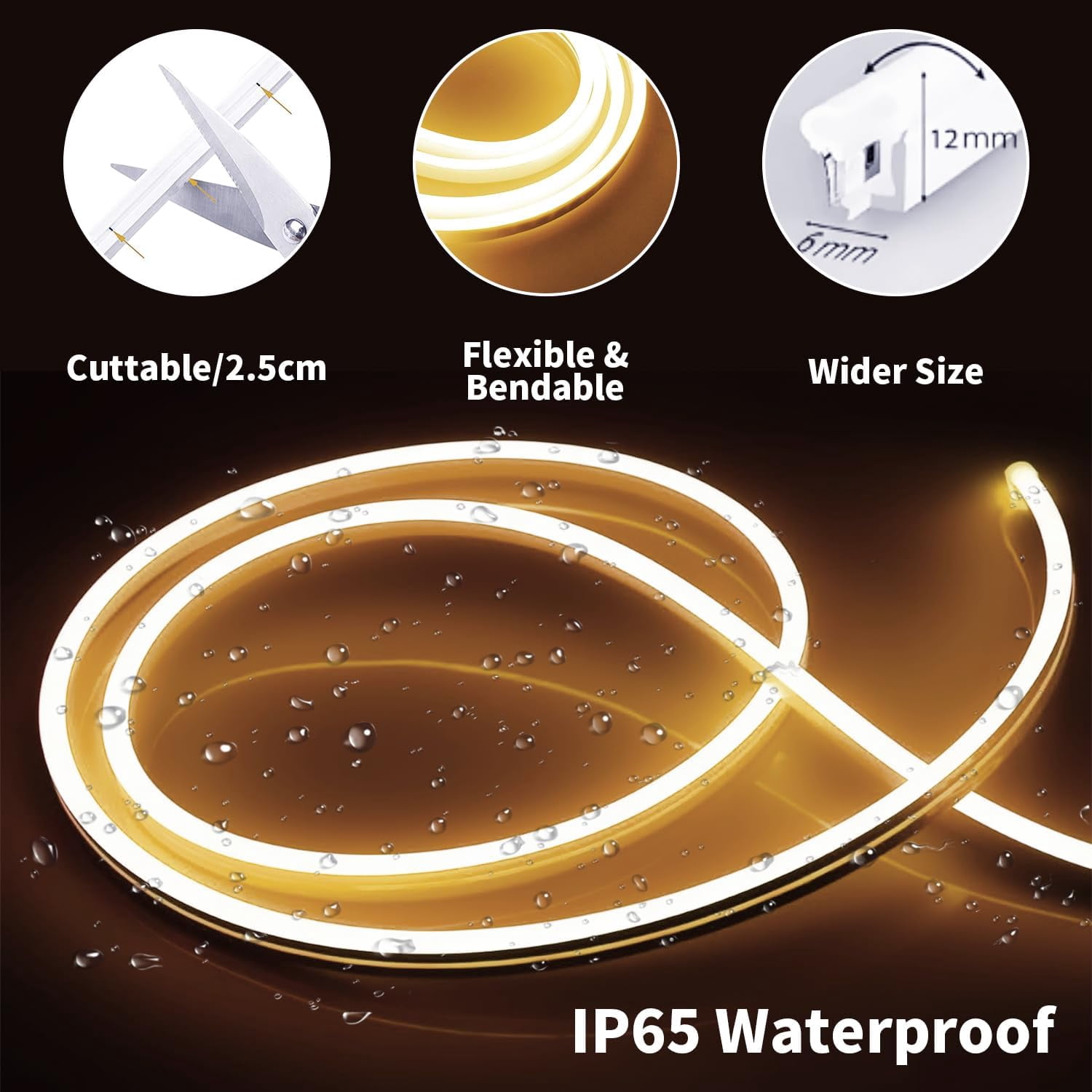 UGUCYUI-12V Warm White LED Strip Lights 16.4FT, Flexible Silicone Neon ...