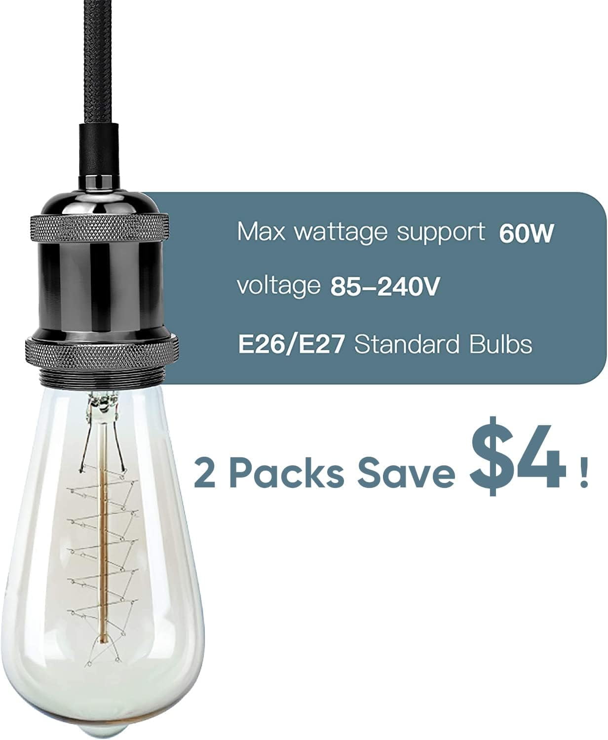 UGUCYUI-2 Pack Mini Pendant Light Kit UL Vintage Socket E26 E27 ...