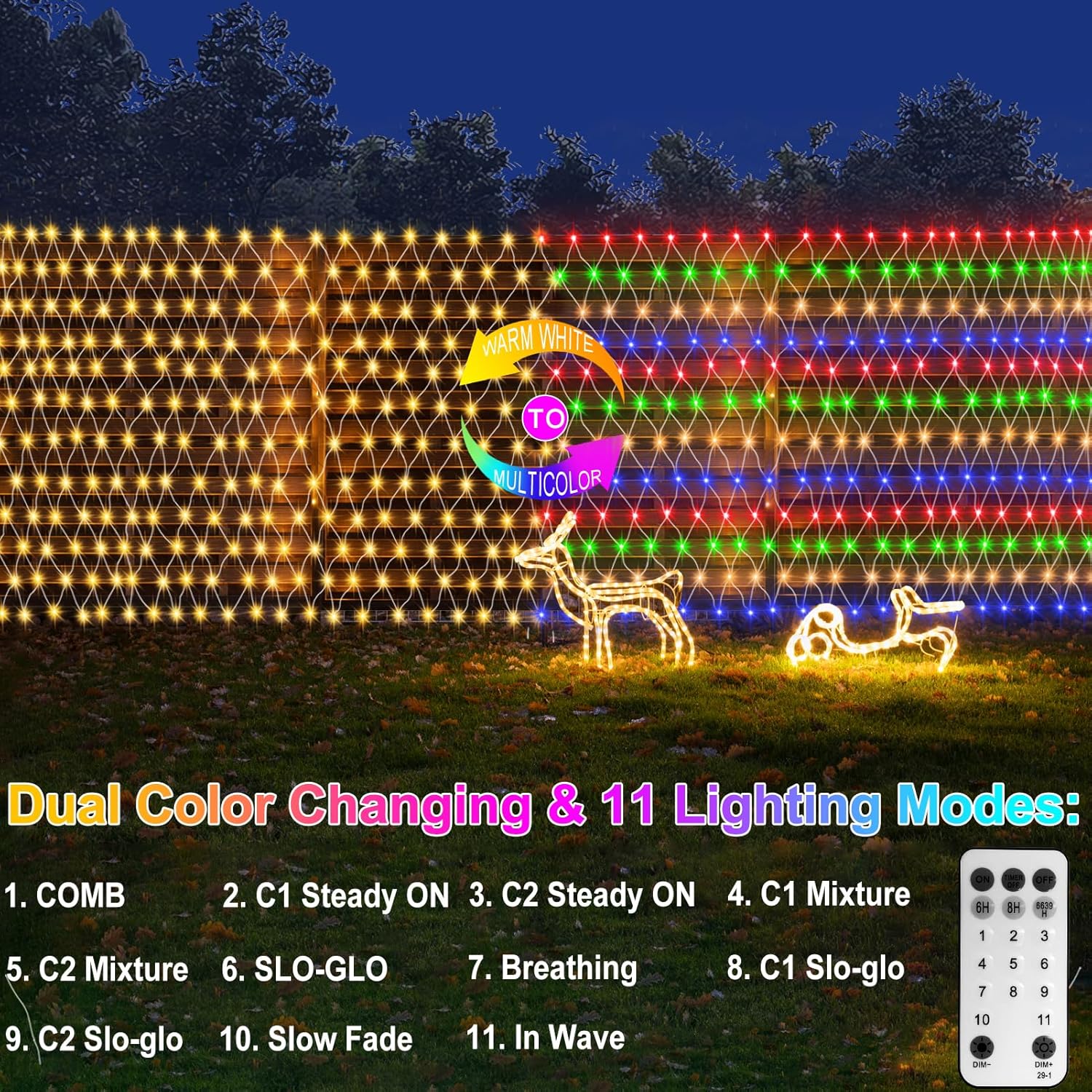 UGUCYUI-20x6.6Ft 600 LED Net Lights Dual Color Changing Large Mesh ...