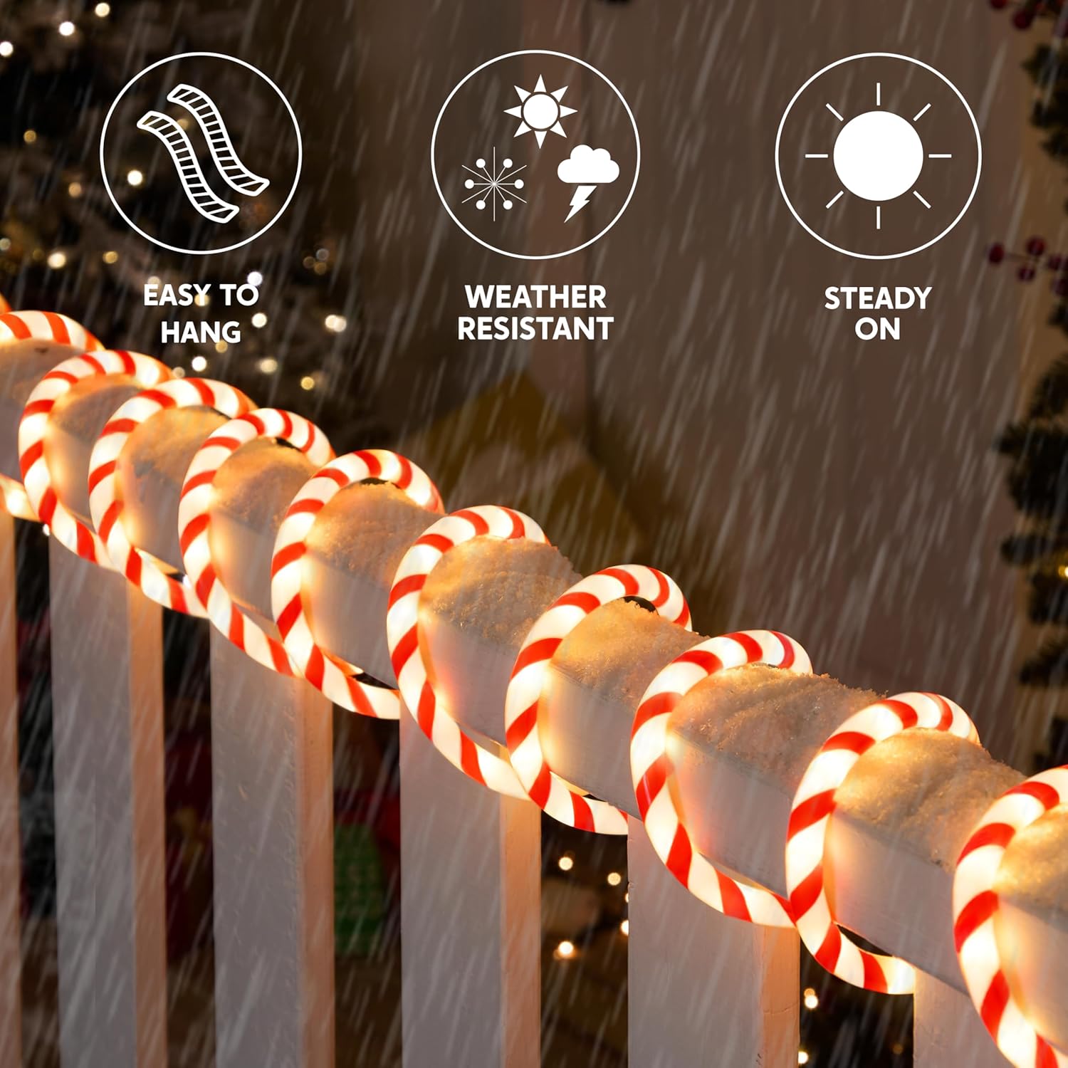 UGUCYUI-40FT LED Candy Cane Rope Lights, Waterproof Outdoor 360 LED ...