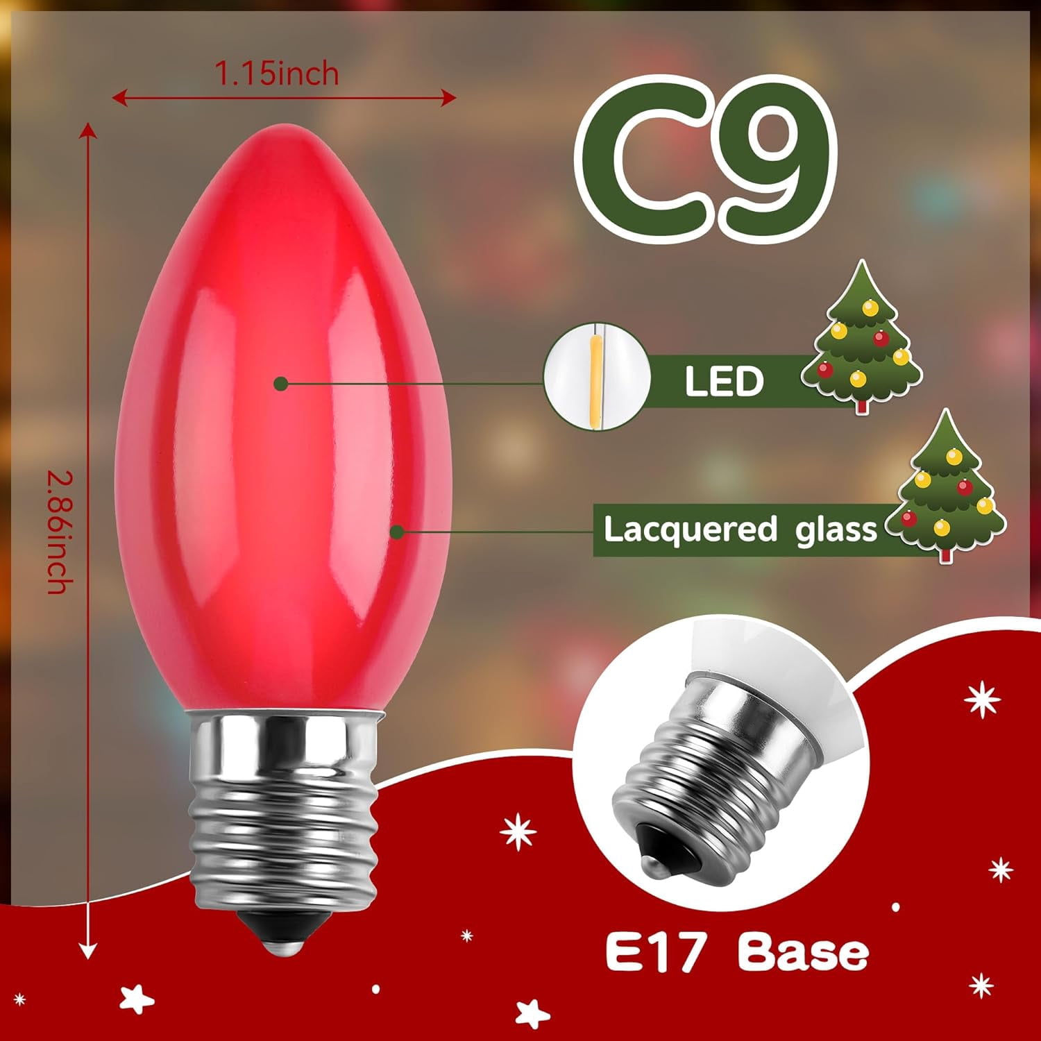 UGUCYUI-50 Pack Multicolor C9 LED Christmas Light Bulbs, Waterproof E17 ...