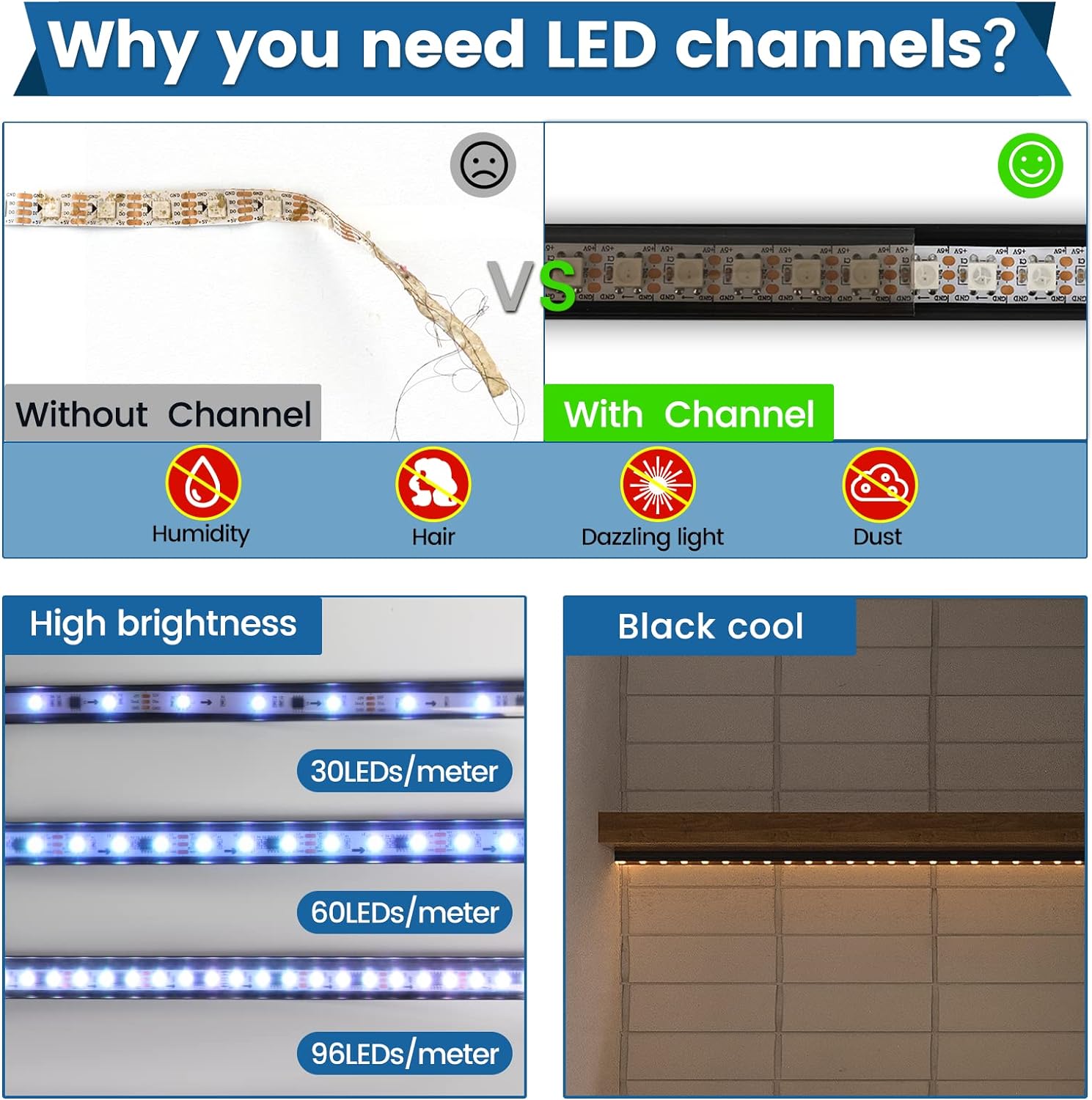 UGUCYUI-6Pack 3.3FT/1M LED Channel Black Aluminum U Shape LED Strip ...