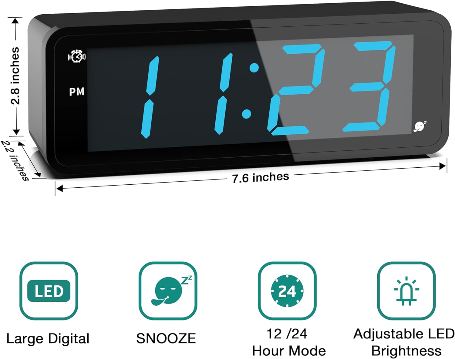 UGUCYUI-Digital Clock, Large Display 1.8" LED Digit, Adjustable Led ...