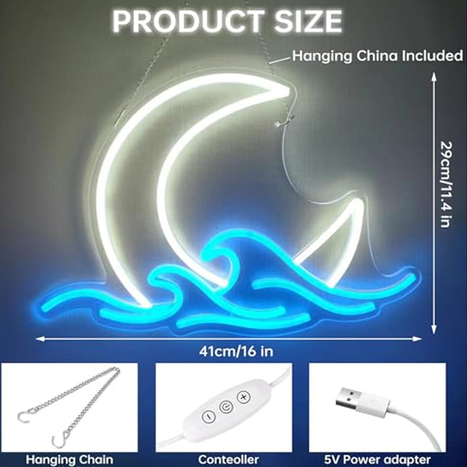UGUCYUI-Dimmable Moon Wave Neon Sign Sun Moonrise Ocean Wave LED Wall ...