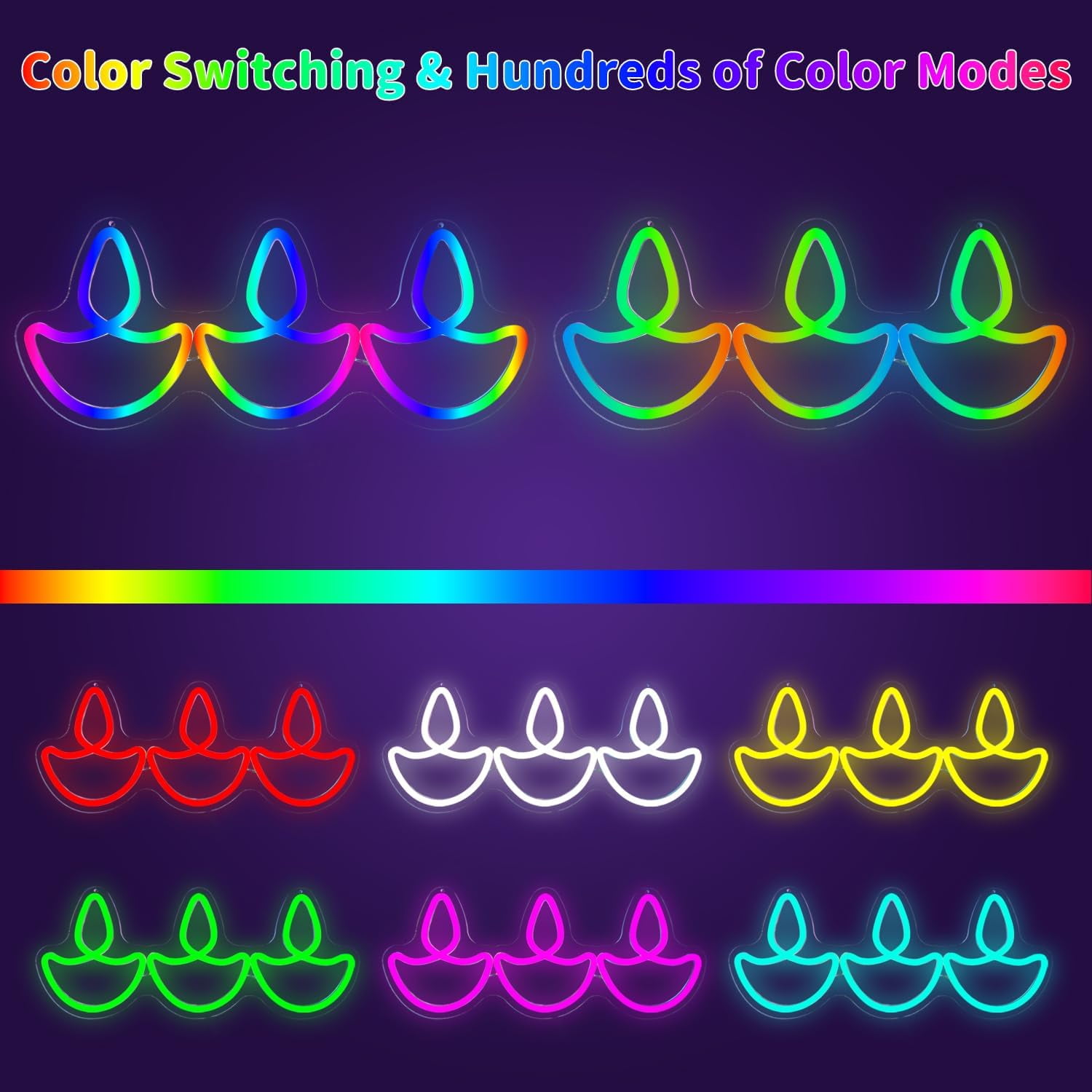 UGUCYUI-Diwali Diya Neon Sign Colorful Neon Light for Wall Decor Color ...