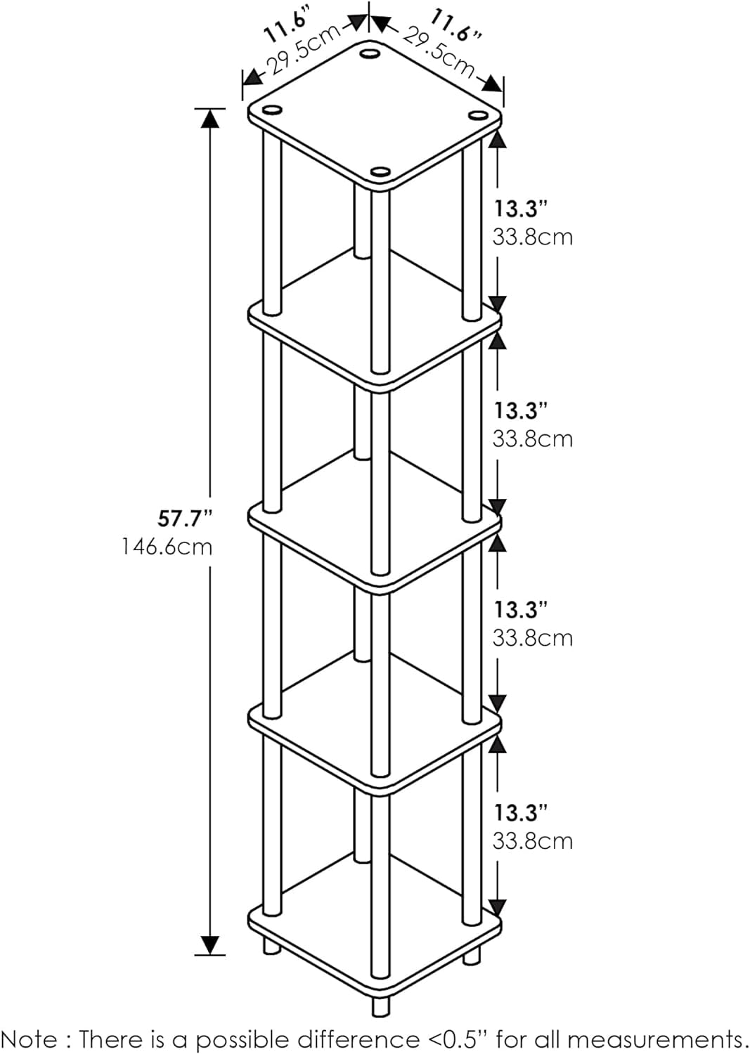 UGUCYUI-FURINNO Turn-N-Tube 5-Tier Corner Square Rack Display Shelf ...