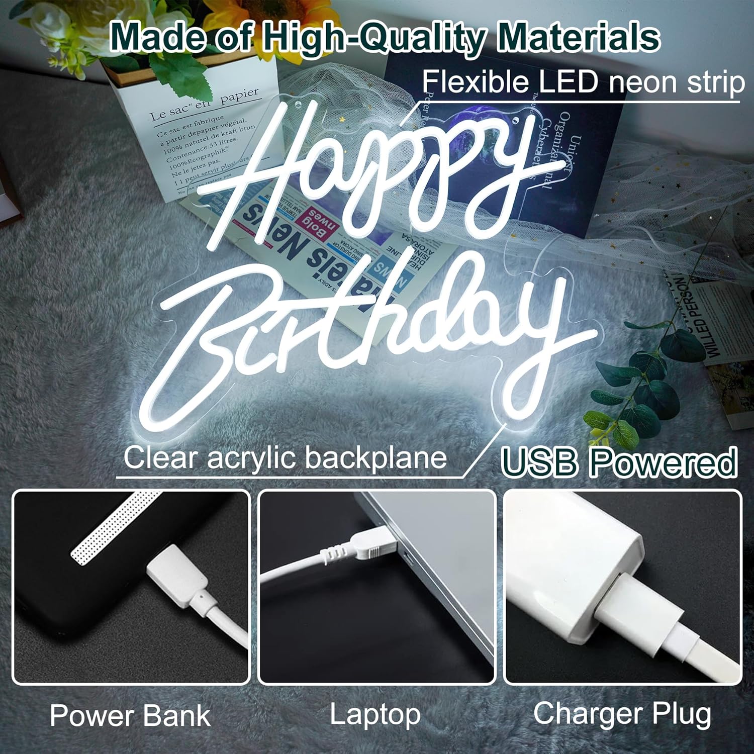 UGUCYUI-Happy Birthday Neon Sign, Happy Birthday Light Up Sign, Neon ...