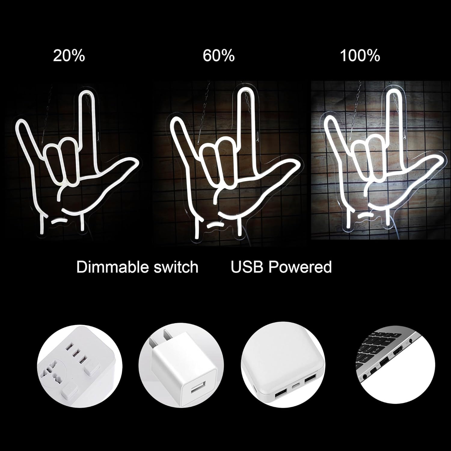 UGUCYUI-I Love You Neon Sign Hand Sign for ASL Classroom Decor Love you ...