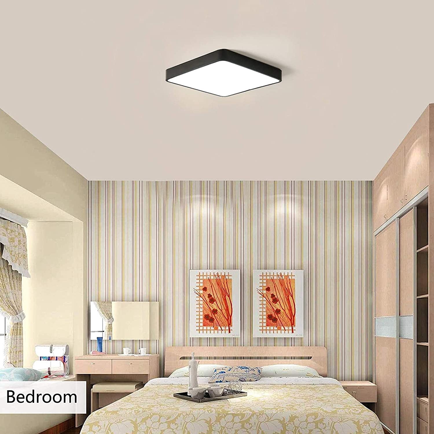 UGUCYUI-LED Ceiling Light Flush Mount,24W 12-Inch Modern Ceiling Lamp Fixture Square,6500K Cool White Energy Saving Lighting Fixture for Living Bathroom Dining Room,Black