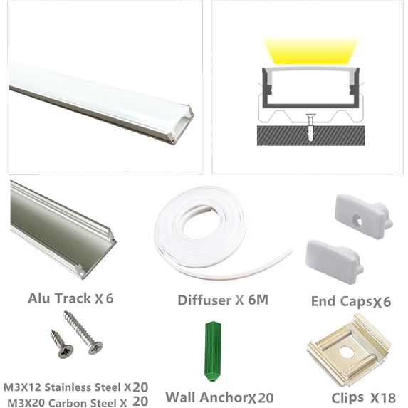 UGUCYUI-LED Strip U Channel Diffuser 6-Pack 3.28FT,Surface Mounted Tape ...