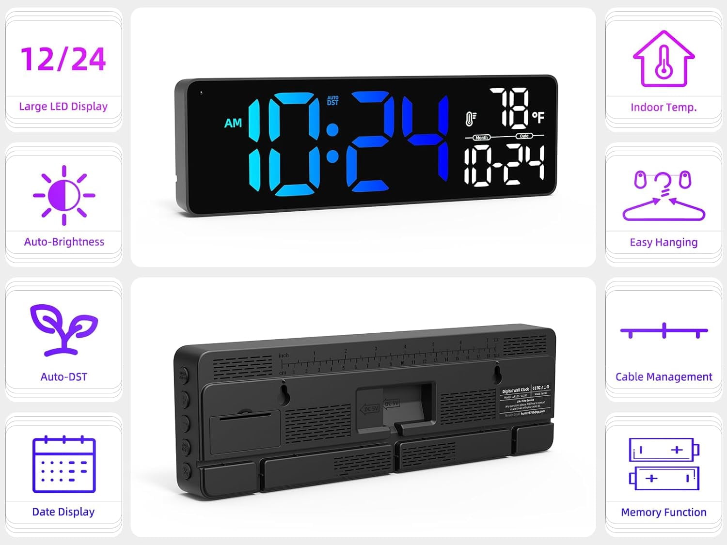 UGUCYUI-Large LED Digital Wall Clock with Date, Temperature, Auto ...