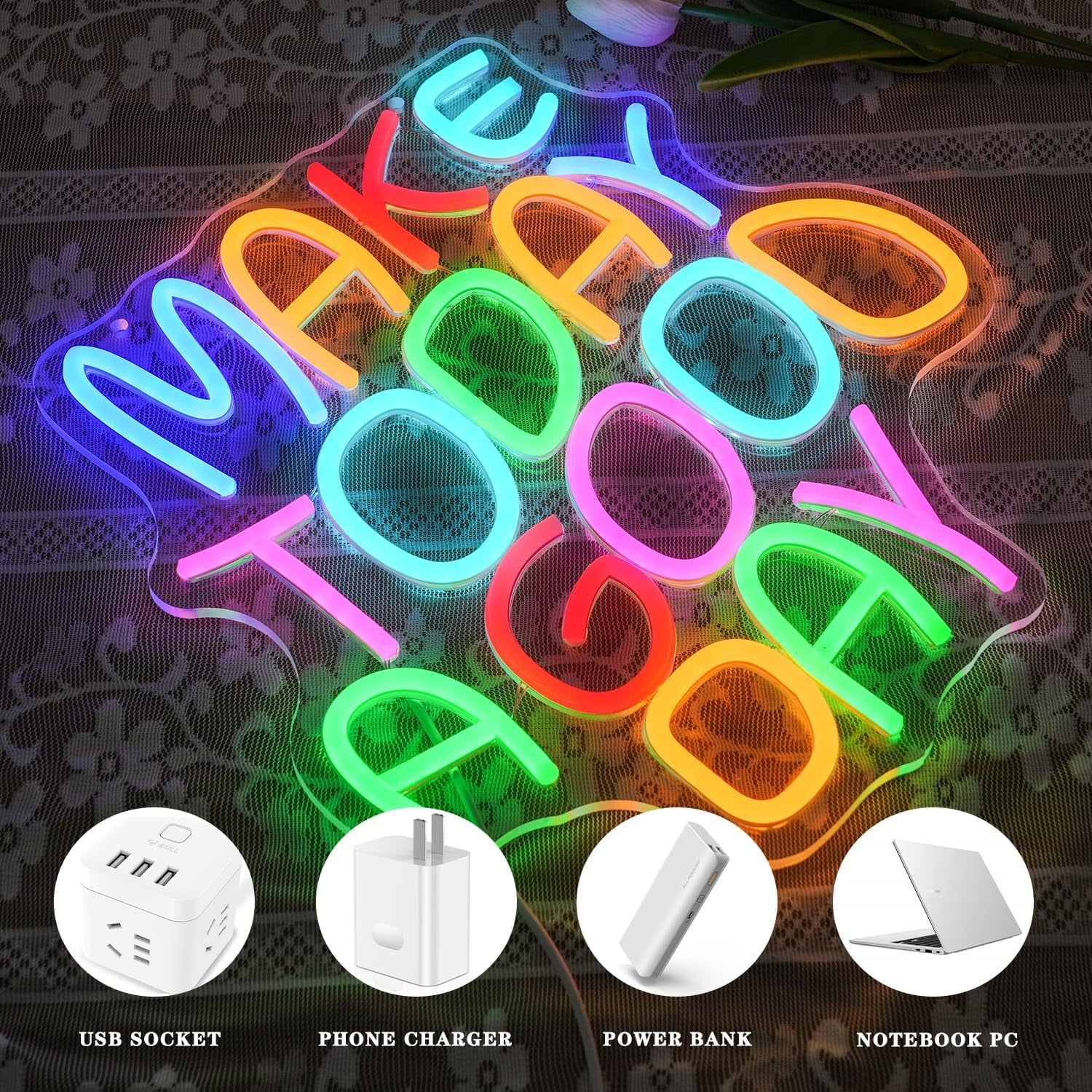 UGUCYUI-Make Today A Good Day Neon Sign Colorful Letter Neon Light for ...