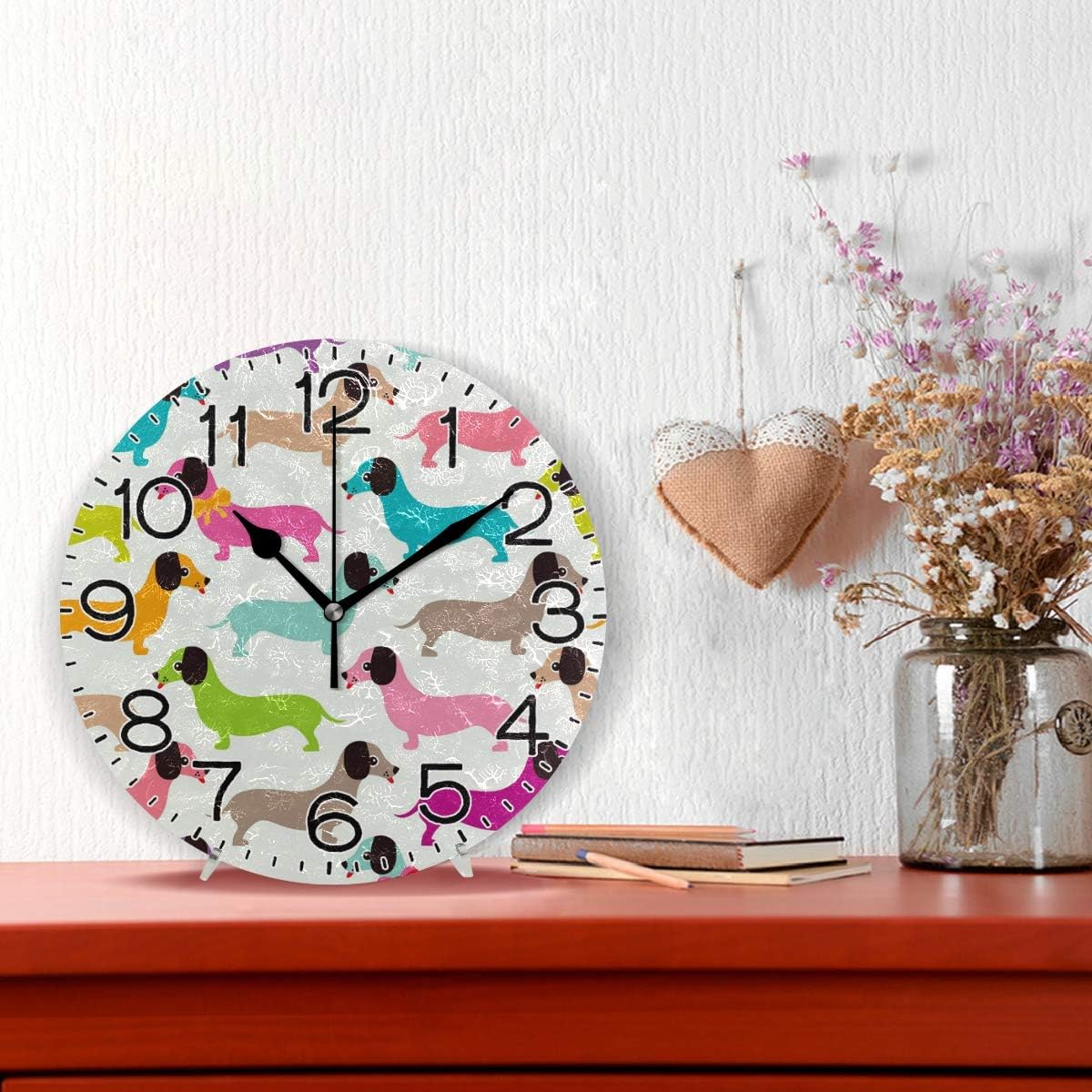 UGUCYUI-Retro Dachshund Puppy Dogs Background Dog Wall Clock Battery ...