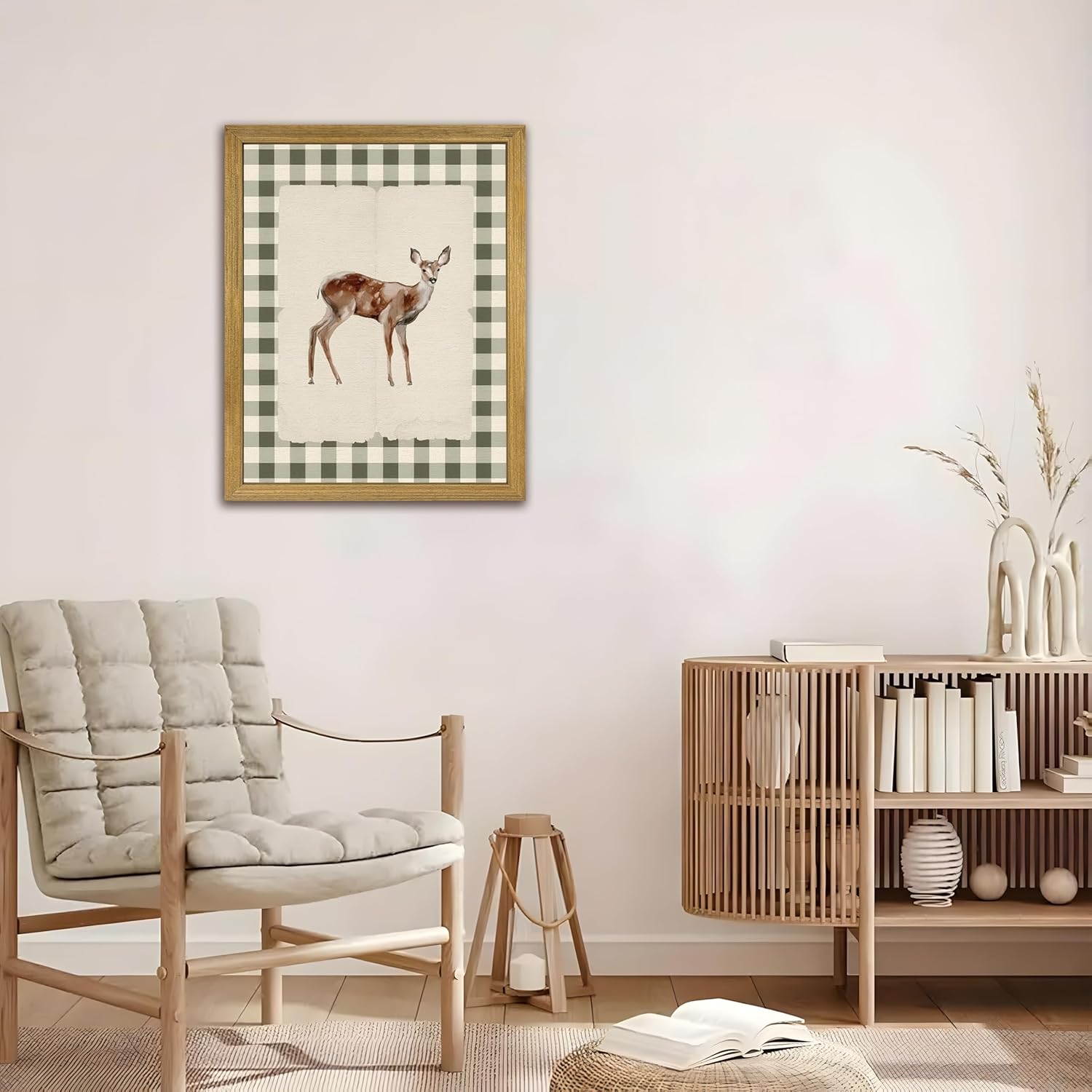 UGUCYUI-Wood Framed Deer Wall Art Print, Woodland Baby Deer Canvas ...