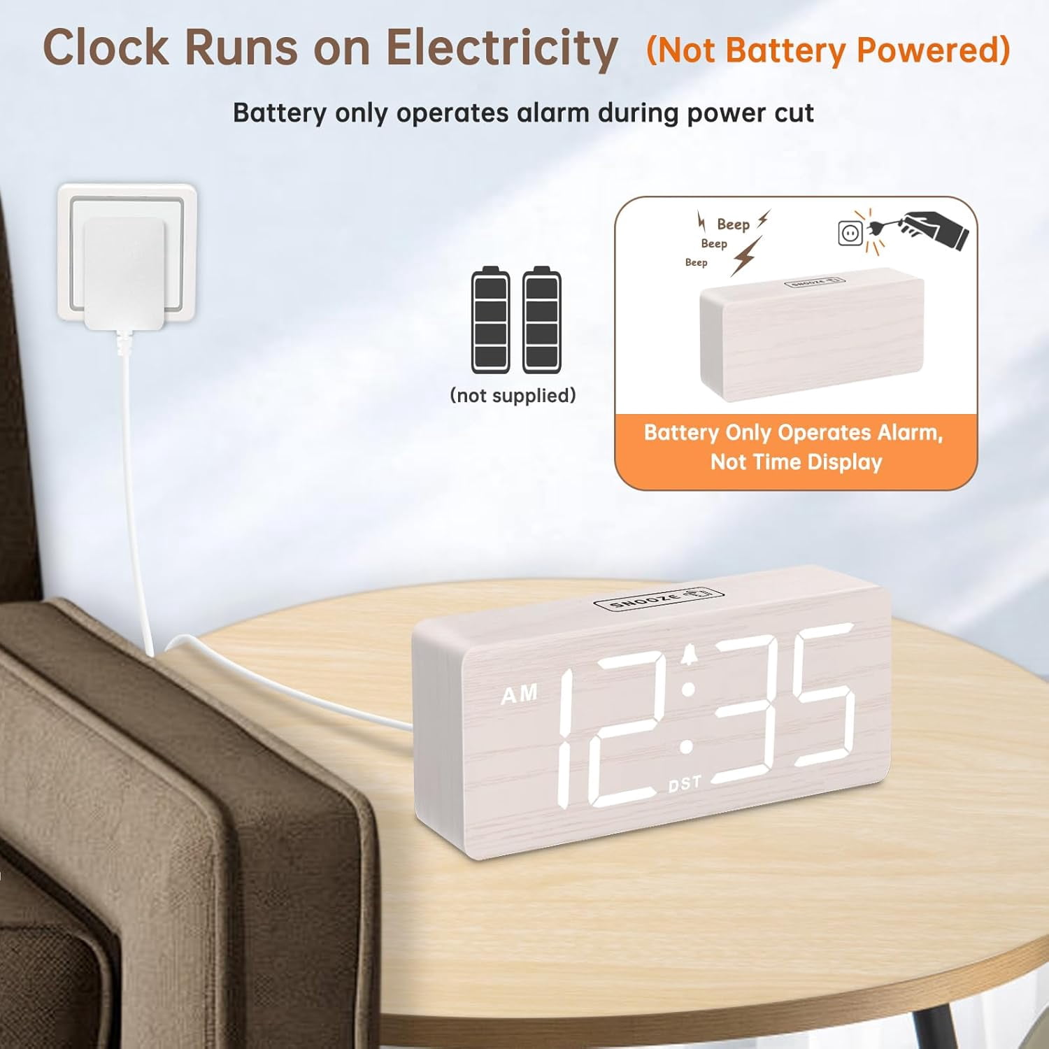 UGUCYUI-Wooden Digital Alarm Clock for Bedroom - Desk Clock for Living ...