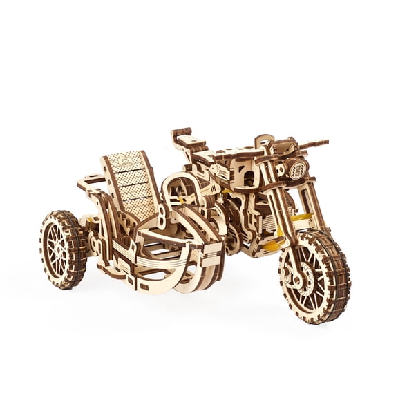 UGears Motorcycle Scrambler UGR-10 with sidecar Wooden 3D Puzzle Set