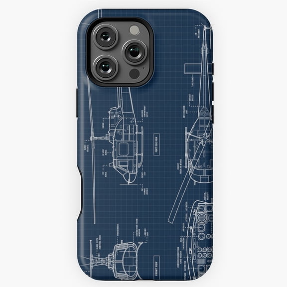UH-1 Iroquois Navy Blueprint Art Phone Case for iPhone 16 15 14 13 12 11 Pro Max