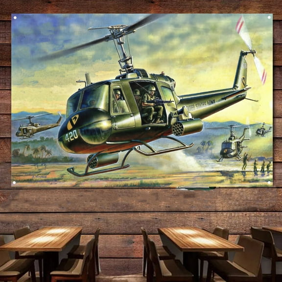 UH-1C Huey Attack Helicopter Poster Wall Hanging Flag - 38" x 57" Aviation Canvas Wall Art Banner - Air Force Military Artwork Attack Aircraft Plane Tapestry For Indoor and Outdoor Decor
