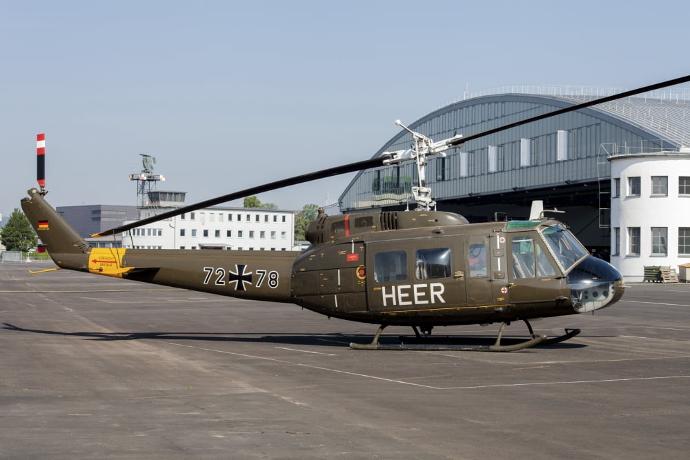 UH-1D Huey of the German Army at Fritzlar Air Base Germany Canvas Art - Timm ZiegenthalerStocktrek Images (34 x 23)