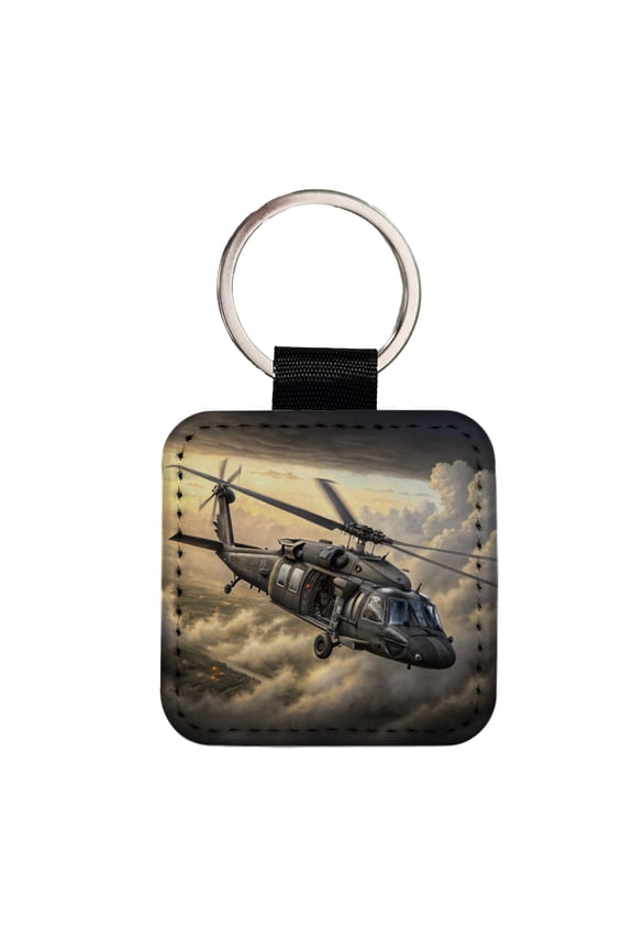 UH-60 Black Hawk US Helicopter Faux Leather Square Keychain