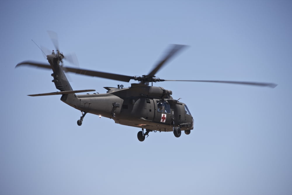 UH-60 Black Hawk takes off after refueling in New Mexico Canvas Art - Terry MooreStocktrek Images (35 x 23)