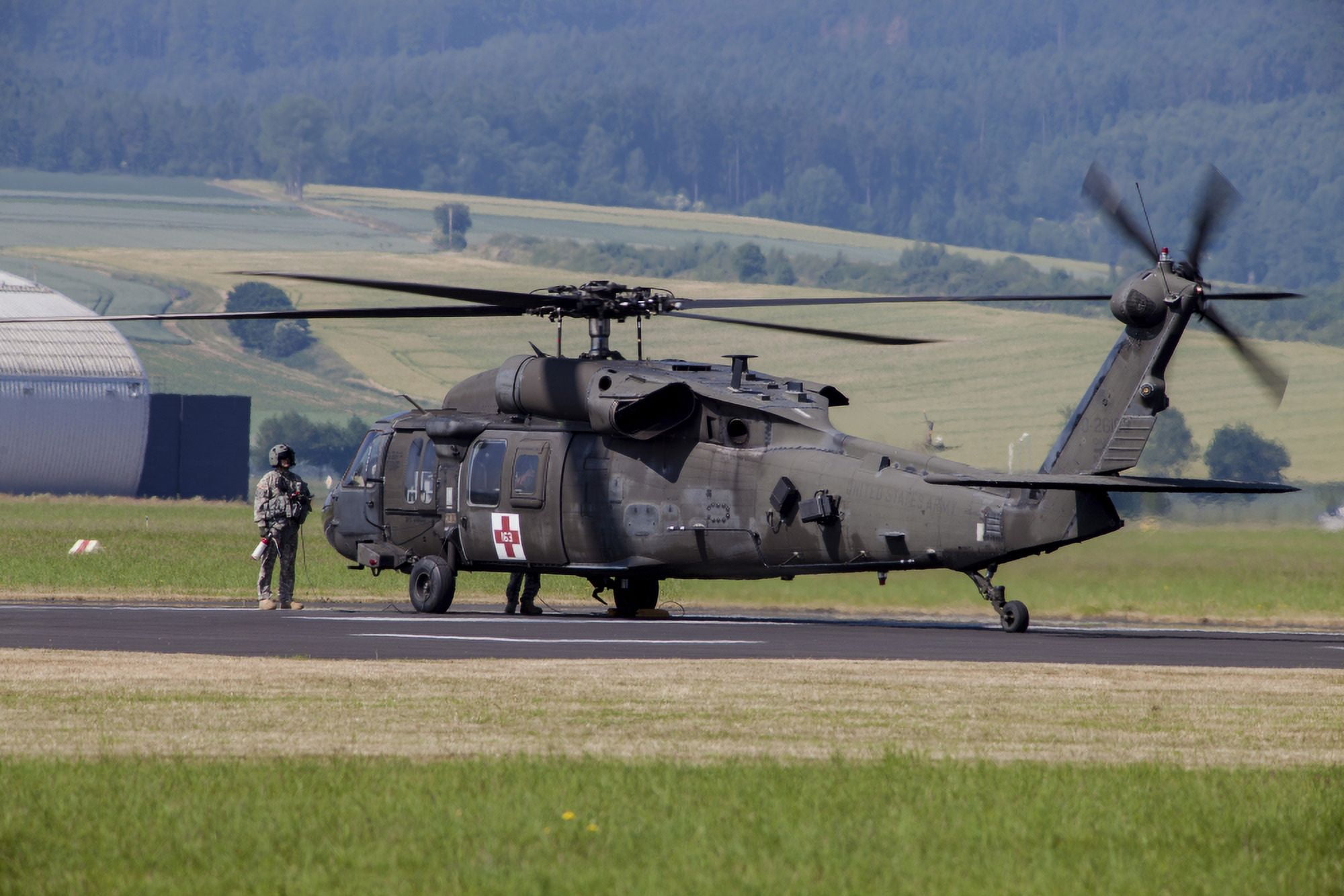 UH-60A Black Hawk helicopter of the US Army at Fritzlar Air Base Germany Canvas Art - Timm ZiegenthalerStocktrek Images (17 x 12)