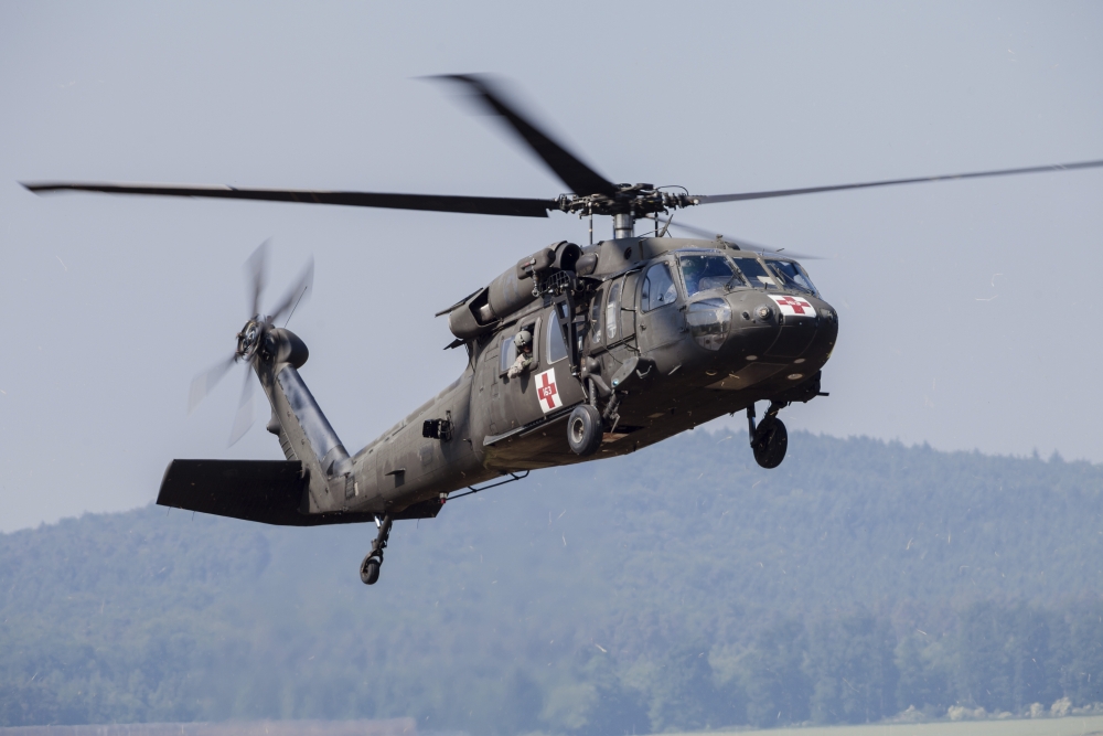 UH-60A Black Hawk medevac helicopter of the US Army Canvas Art - Timm ZiegenthalerStocktrek Images (34 x 23)