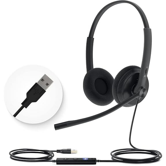 UH34 USB Headset with Mic,Stereo Wired Headphones with Noise Cancelling Microphone,Professional Work Headset VoIP Phone PC Computer Call Center Office(Ultra Light)