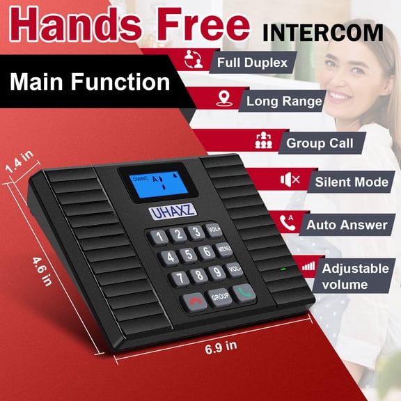 UHAXZ Wireless Full Duplex Intercom  1400ft Range, Hands-Free Talk, Expandable to 18 Stations, Group Call & Auto Answer. Ideal for Home/Biz. (2 Pcs)