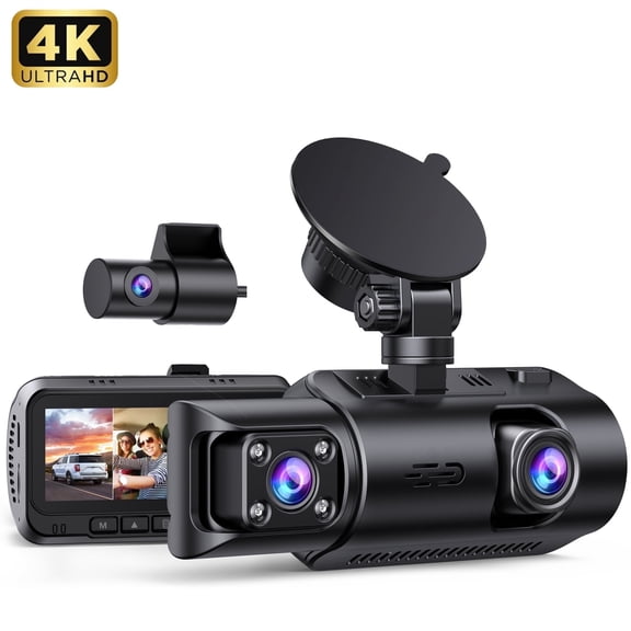 TOGUARD 3 Channel Dash Cam Front Rear Cabin,4K+1080P+1080P GPS Dash Camera for Car, car camera with WDR Night Vision,24H Parking Mode, Loop Recording, G-sensor