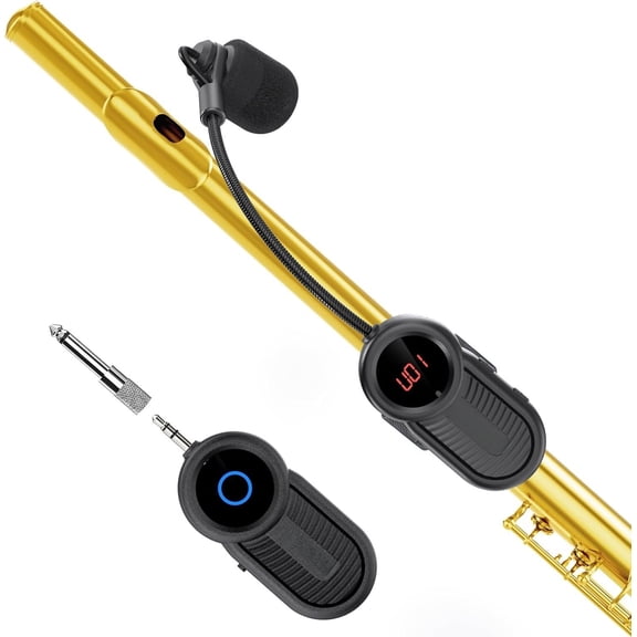 UHF Flute Microphone System: Wind Instruments Microphone Receiver and Transmitter, 160ft Range with Digital Screen, for Flute, Piccolo, Clarinet