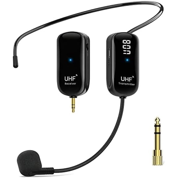 UHF Wireless Microphone Headset, 165ft Range, 1/4'' & 1/8'' Plug, 6H Long Battery Life, Wireless Headset Mic & Handheld Mic 2 in 1, for Amplifier, Mic Speakers, PA System, Teaching, Fitness$$Music