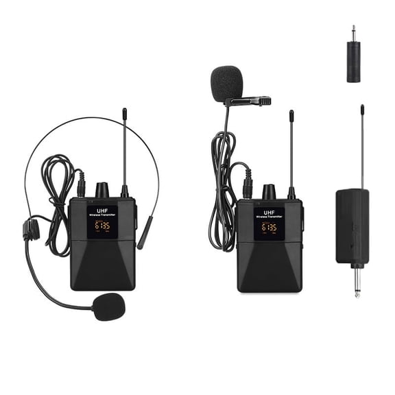 UHF Wireless Microphone SystemHeadset/Lavalier Mic with Portable Receiver&Bodypack Transmitters, 30 Frequency Channels, 50m Range for Teachers, Public Speaking, Singing, Karaoke