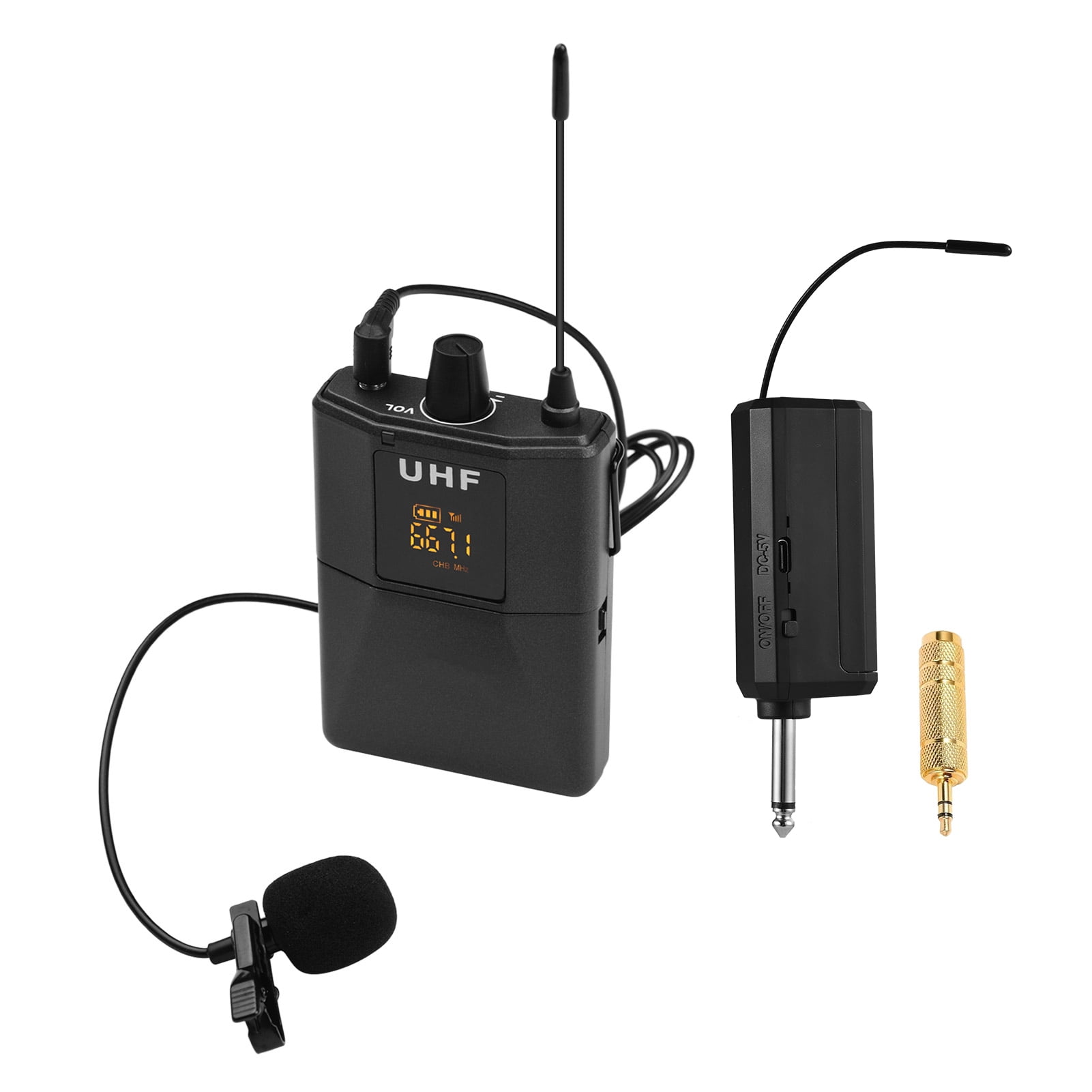 UHF Wireless Microphone System Includes Bodypack Microphone and Receiver with 6.35mm Plug and