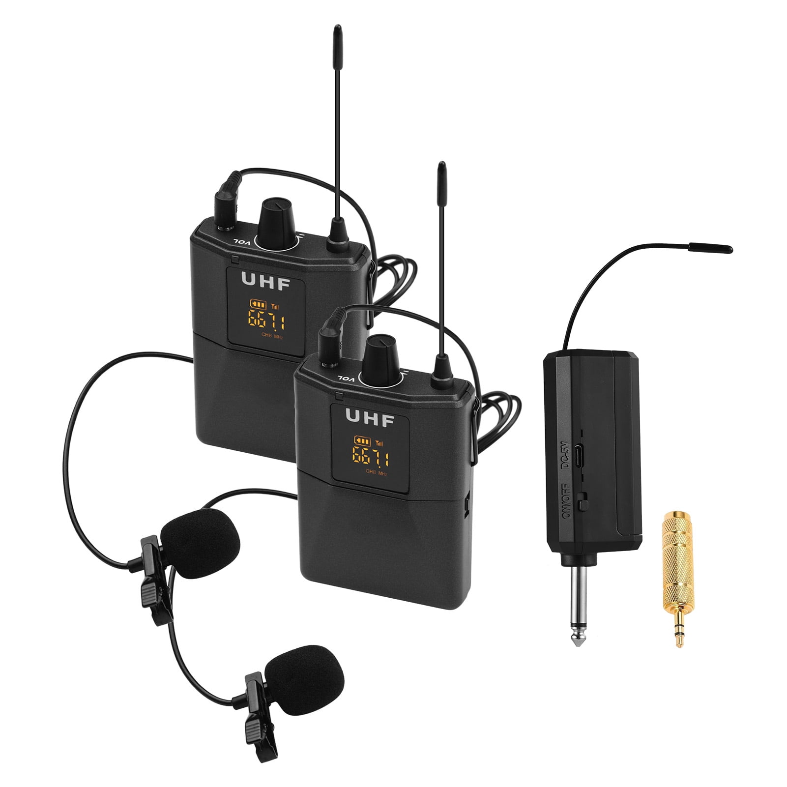 UHF Wireless Microphone System Includes Bodypack Microphone and Receiver with 6.35mm Plug and