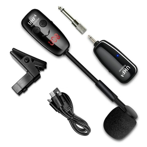 UHF Wireless Saxophone Microphone Kit with LED Display Saxophone Wireless Mic System, 50M Range
