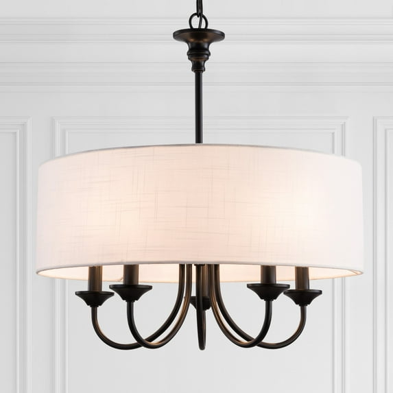 UHG 5-Light Elegant Farmhouse Chandelier for Living Room, Rustic Industrial Flush Mount Ceiling Light Fixture, White Drum Pendant Lighting for Bedroom Hallway Kitchen Dining Room Foyer