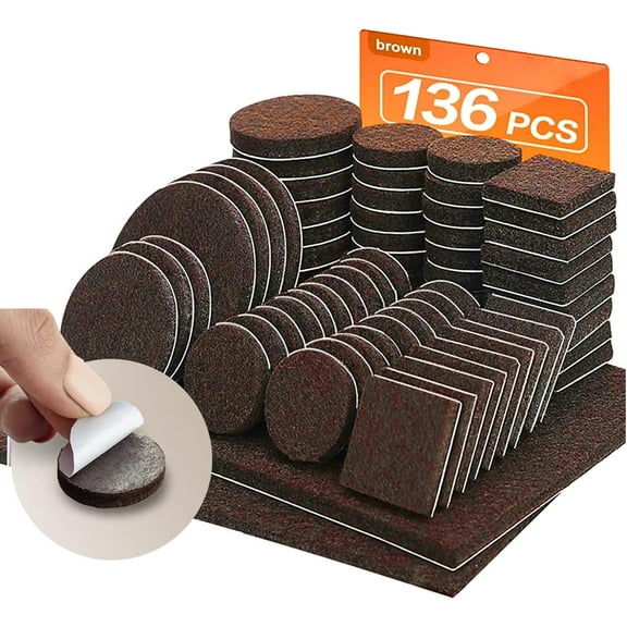 UHIAGREE 136 Pieces Felt Furniture Pads,Furniture Pads for Hardwood Floors&Laminate Flooring!Brown