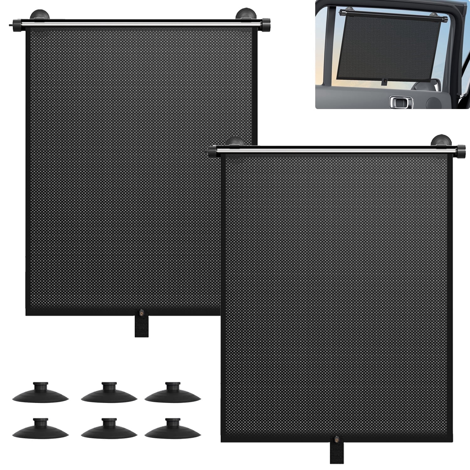 UHIAGREE 2 pack Car Window Shades for Side Window,17.715.8in Retractable Car Sunshades,Black