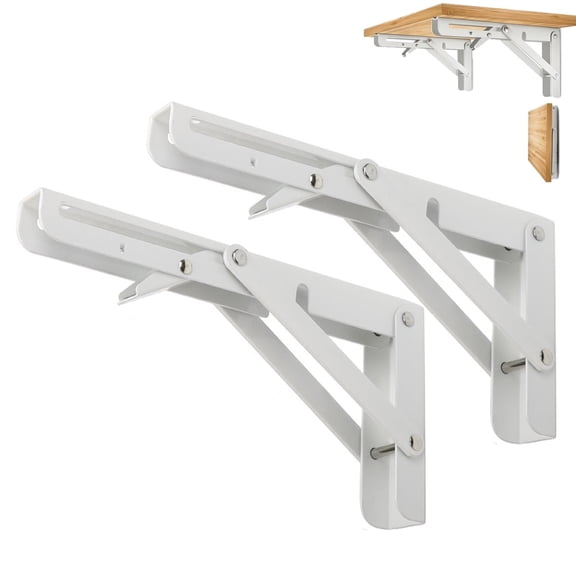 UHIAGREE 2 Pack Folding Shelf Brackets,Stainless Steel Heavy Duty Shelf L Bracket with Screws(White)