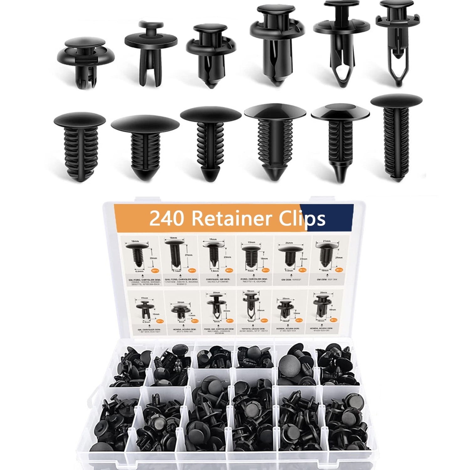 UHIAGREE 240 pcs Car Body Fastener Plastic Clips Rivets Panel Fender ...