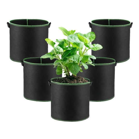 UHIAGREE 5 pack 5 Gallon Grow Bags with Handles,Thickened Nonwoven Fabric Pots for Flowers Plant